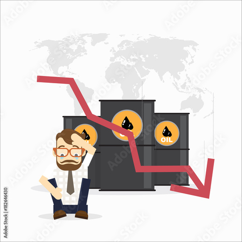 Business man sit down,Oil industry crisis concept. Drop in crude oil prices chart. Financial markets vector illustration.