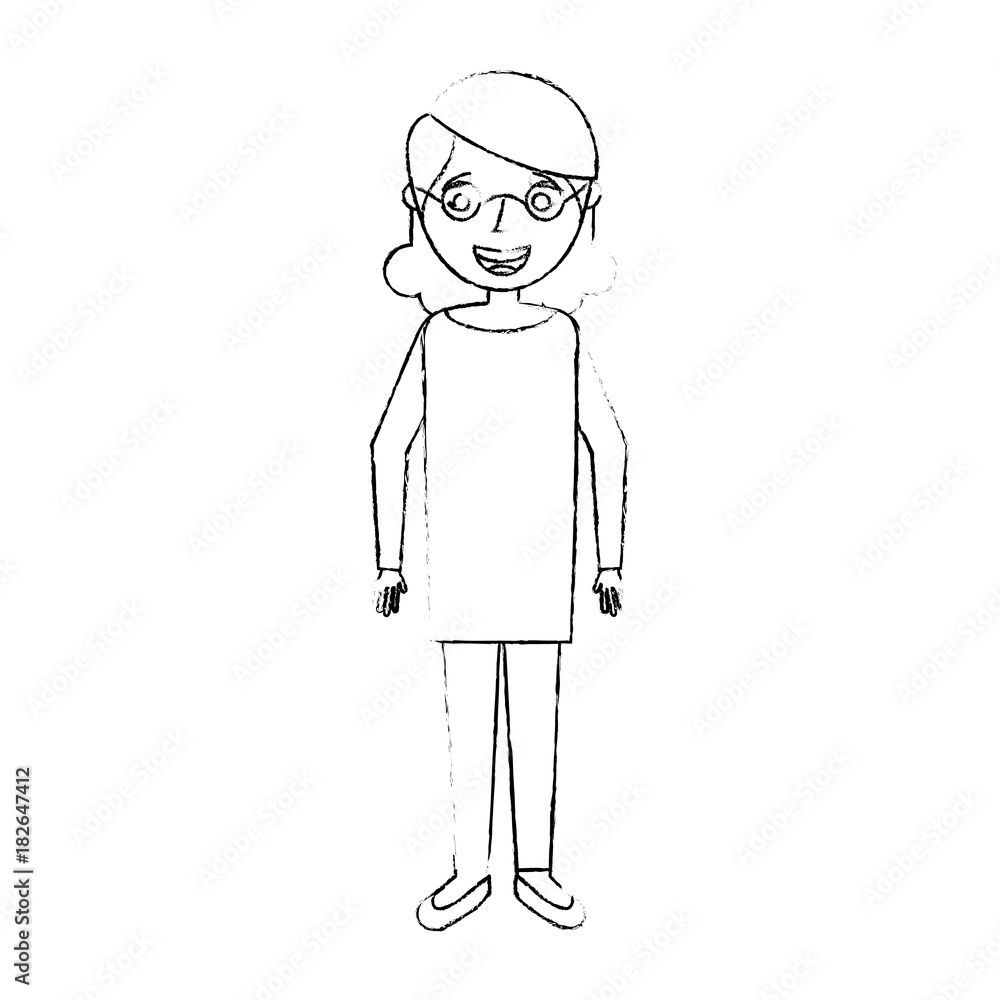 elderly woman grandmother character happy expression sketch vector illustration