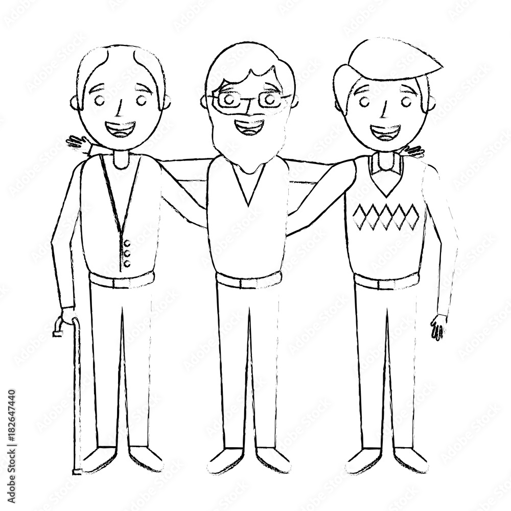 group the three old men embraced happy people sketch vector illustration group the three old men embraced happy people sketch vector illustration