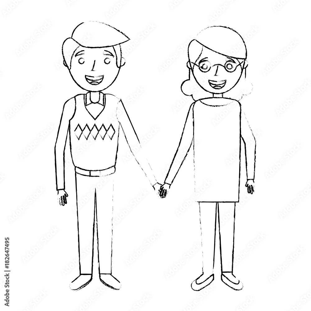 cute couple the old woman and man grandparents lovely sketch vector illustration cute couple the old woman and man grandparents lovely sketch vector illustration