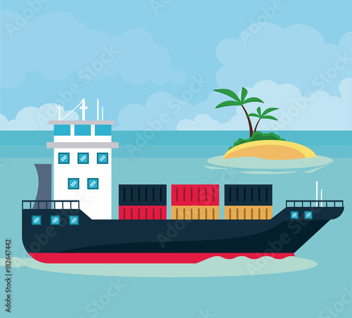 Freigther ship at sea icon vector illustration graphic design