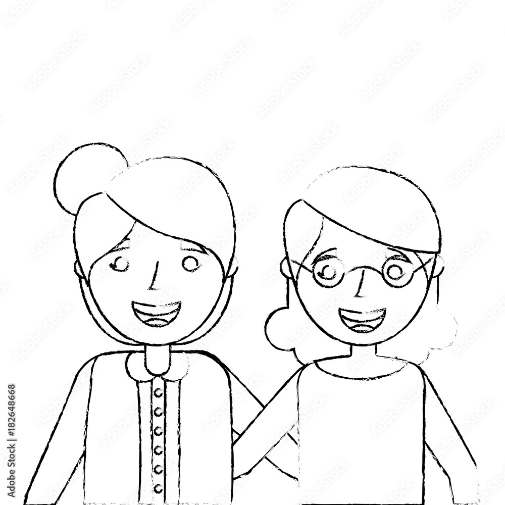 portrait two older women friends together embraced vector illustration portrait two older women friends together embraced vector illustration