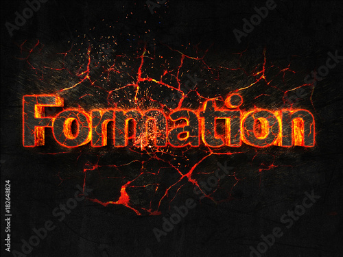 Formation Fire text flame burning hot lava explosion background.