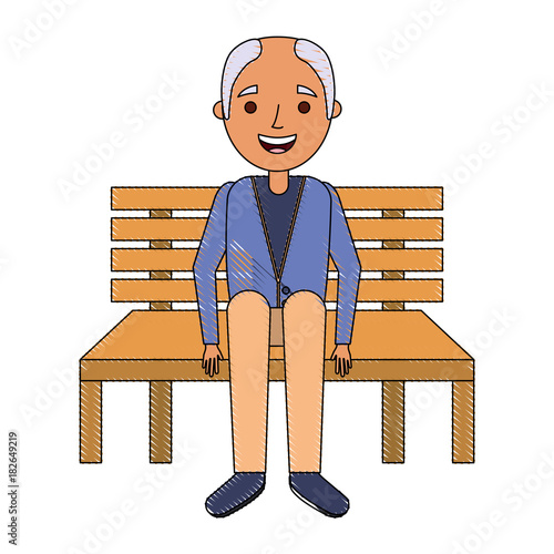 old man grandpa sitting in bench waiting