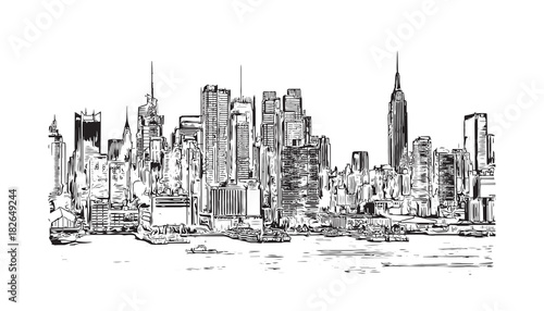 Sketch illustration of New York City Skyline, USA in vector.