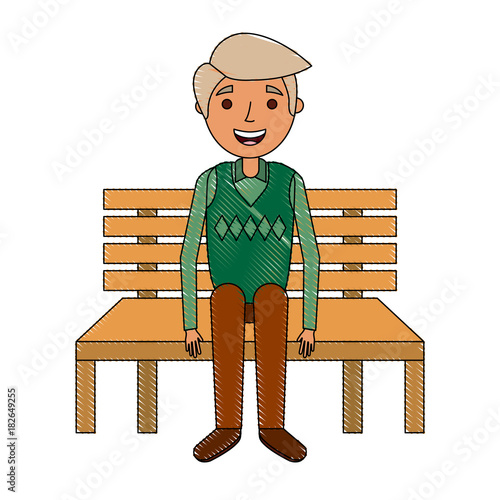 old man grandpa sitting in bench waiting