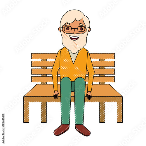old man grandpa sitting in bench waiting