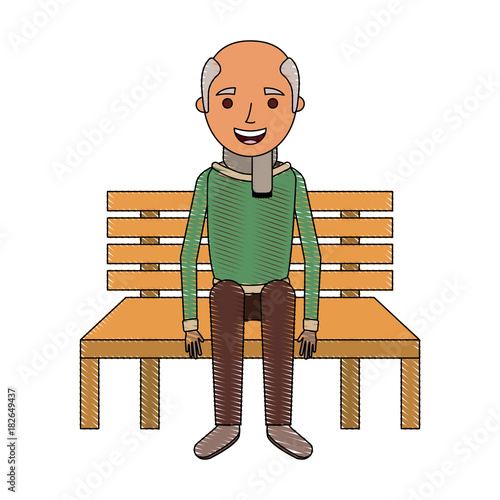 old man grandpa sitting in bench waiting