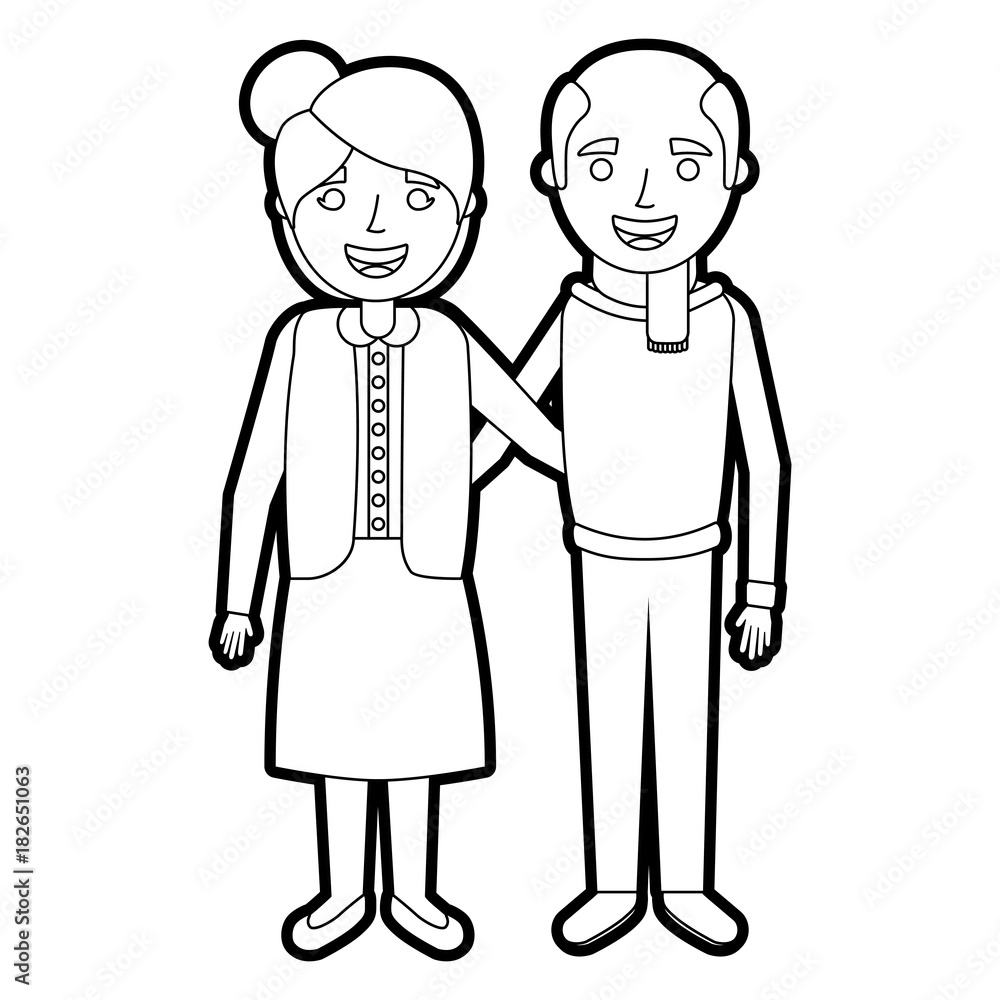 cute couple the old woman and man grandparents lovely vector illustration outline cute couple the old woman and man grandparents lovely vector illustration outline