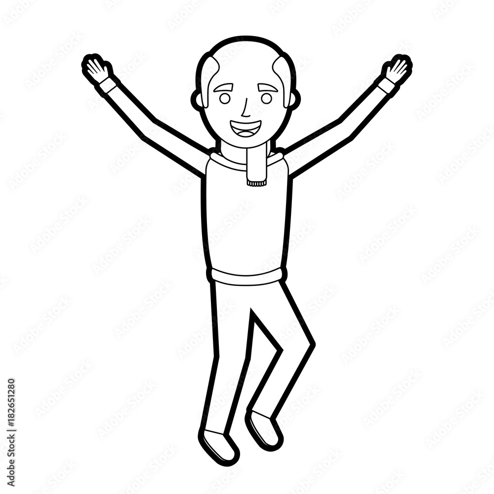 old man happy grandfather hands up character vector illustration outline old man happy grandfather hands up character vector illustration outline