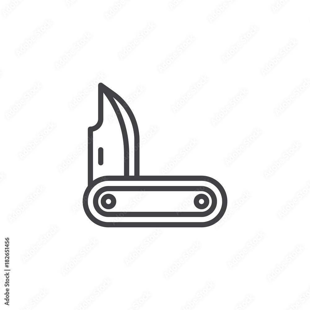 Jackknife line icon, outline vector sign, linear style pictogram isolated on white. Knife symbol, logo illustration. Editable stroke Jackknife line icon, outline vector sign, linear style pictogram isolated on white. Knife symbol, logo illustration. Editable stroke