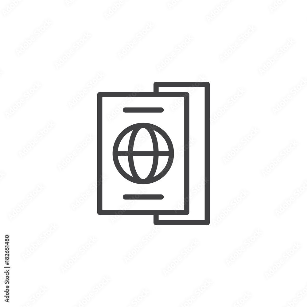 Passport with ticket line icon, outline vector sign, linear style pictogram isolated on white. Symbol, logo illustration. Editable stroke Passport with ticket line icon, outline vector sign, linear style pictogram isolated on white. Symbol, logo illustration. Editable stroke