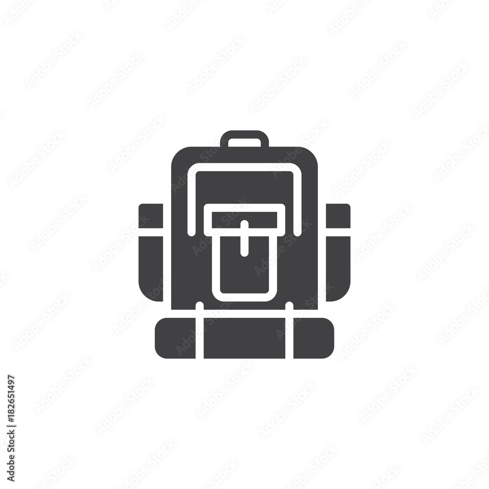 Camping backpack icon vector, filled flat sign, solid pictogram isolated on white. Symbol, logo illustration Camping backpack icon vector, filled flat sign, solid pictogram isolated on white. Symbol, logo illustration