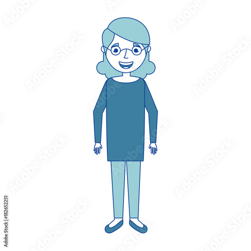 elderly woman grandmother character happy expression blue vector illustration