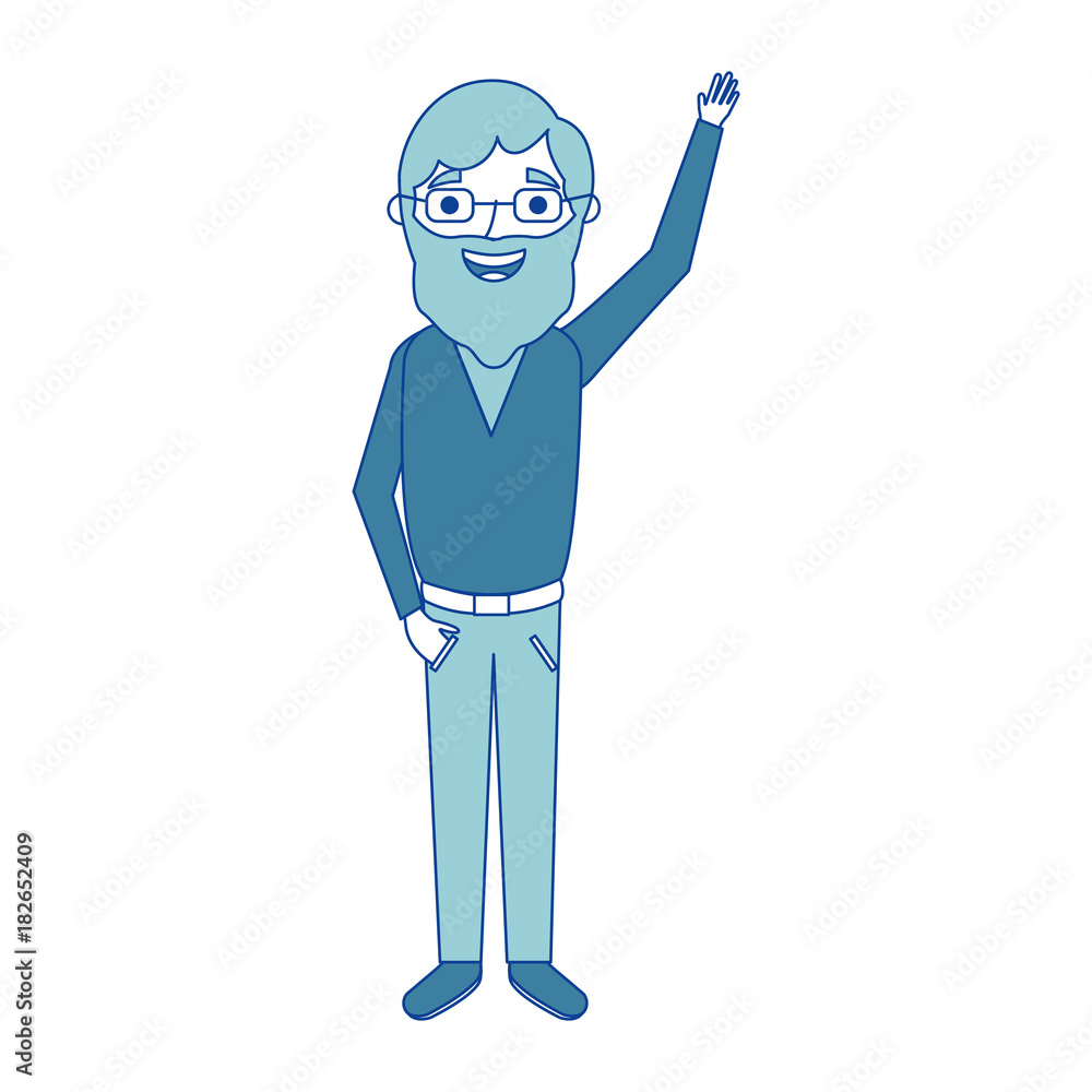 old man grandfather character standing blue vector illustration old man grandfather character standing blue vector illustration