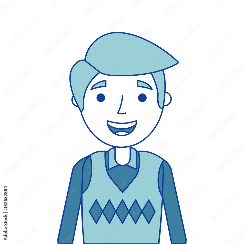 old man portrait of a pensioner grandfather character blue vector illustration