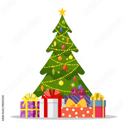 Christmas tree and holiday gifts.