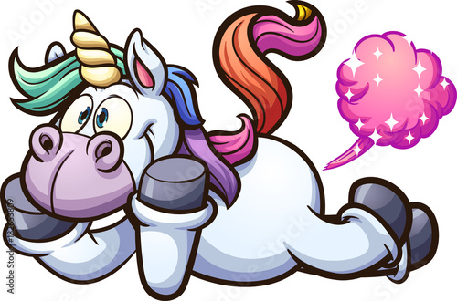 Farting cartoon unicorn. Vector clip art illustration with simple gradients. All in a single layer. 