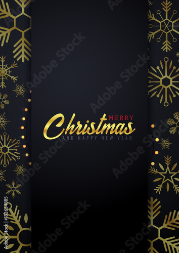 Marry Christmas and Happy New Year poster and banner on dark background. Vector illustration.