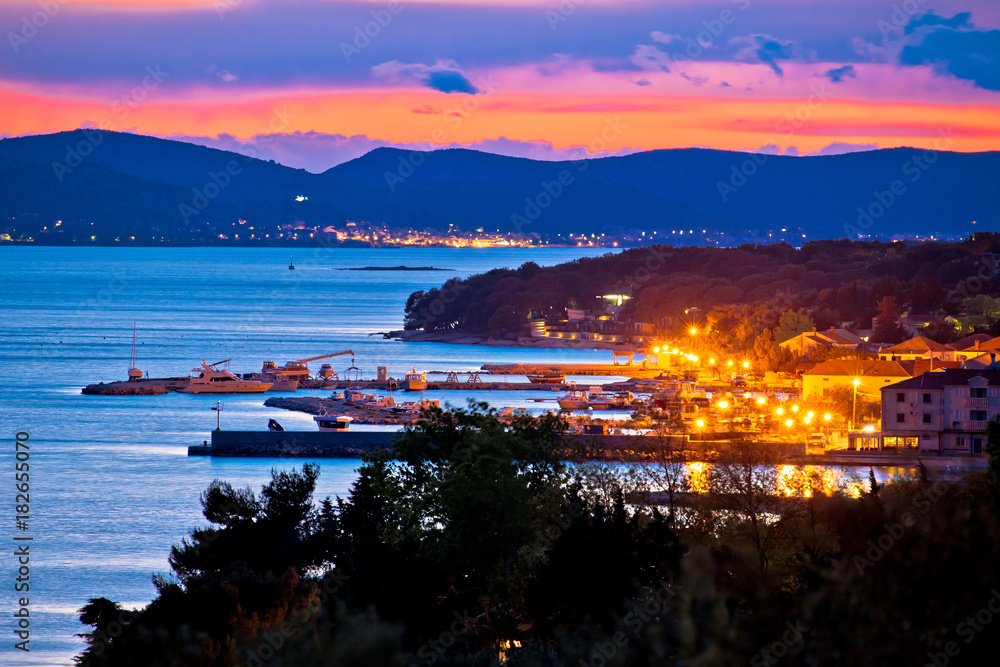 Adriatic town of Pakostane evening view