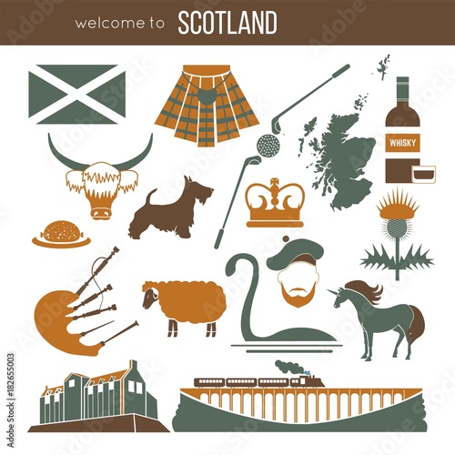 Scotland travel collection. Vector Illustration.