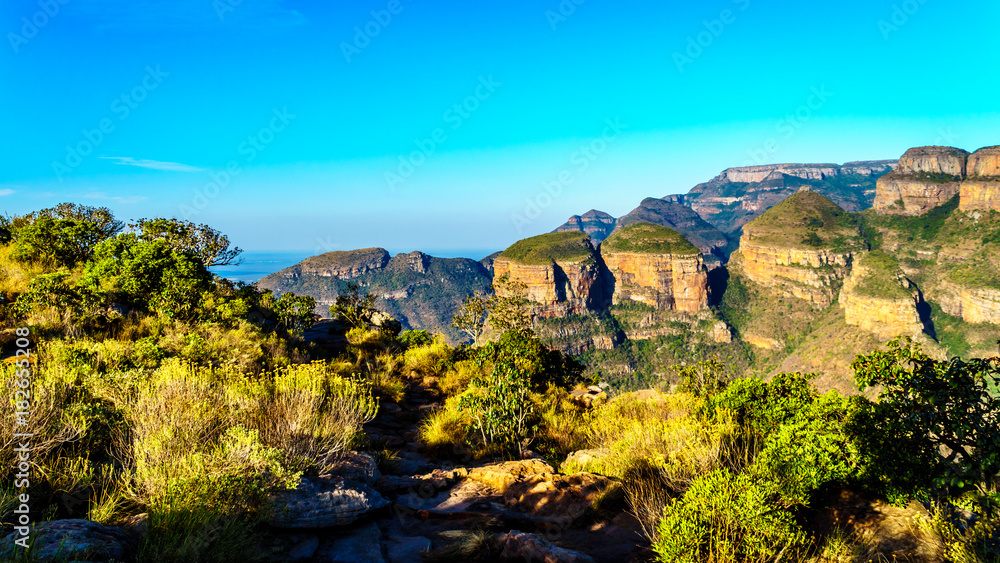 Highveld with the Three Rondavels of the Blyde River Canyon along the Panorama Route in Mpumalanga Province of South Africa