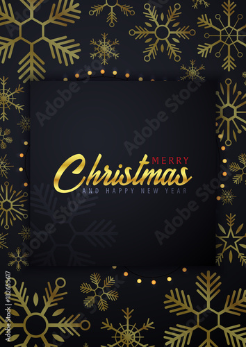 Marry Christmas and Happy New Year poster and banner on dark background. Vector illustration.