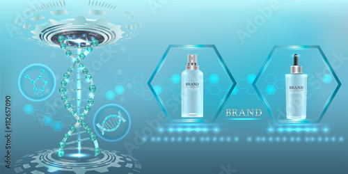 Cosmetic containers with advertising background ready to use, technology concept skin care ad. Illustration vector.