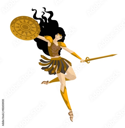 greek mythology amazon warrior with sword and shield