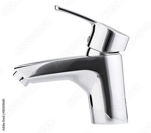 Mixer cold hot water. Modern faucet  bathroom.  Kitchen tap  . Isolated  white background. Side view.