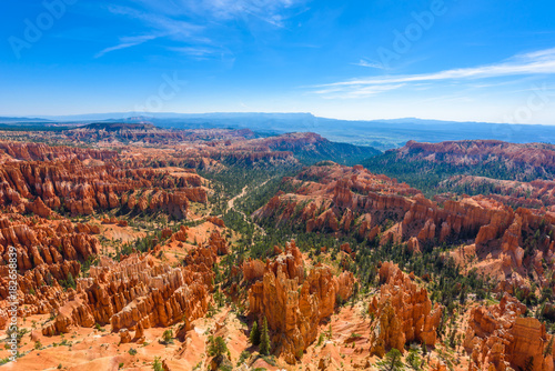 Scenic view of beautiful red rock hoodoos and the Amphitheater from Sunset Point  Bryce Canyon National Park  Utah  United States