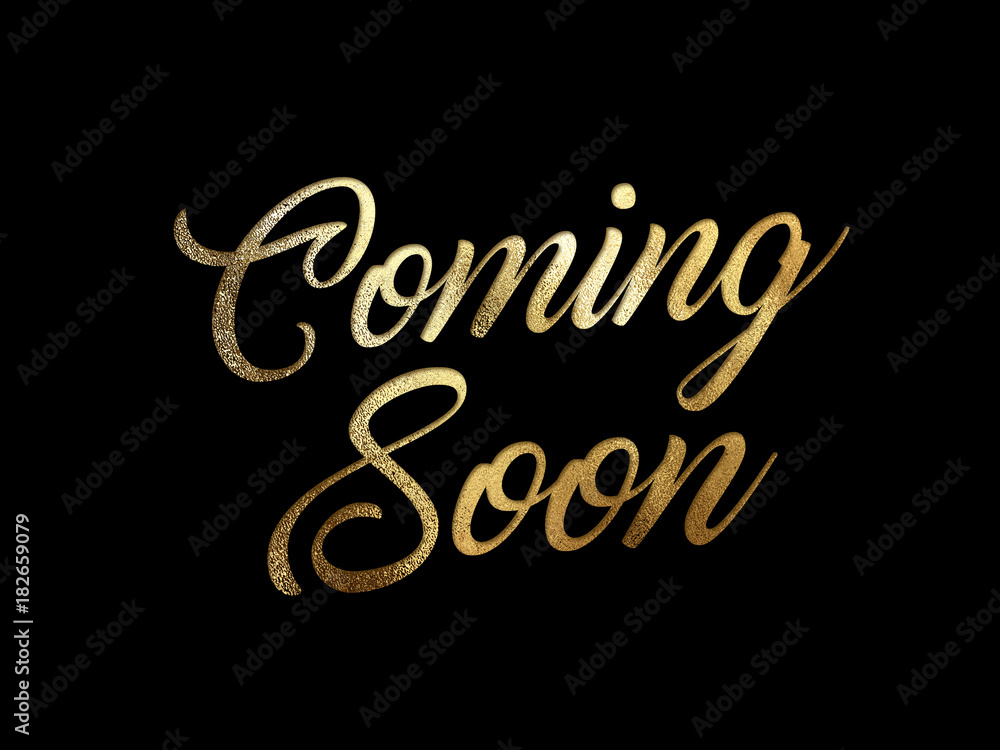 Golden glitter isolated hand writing word COMING SOON Golden glitter isolated hand writing word COMING SOON