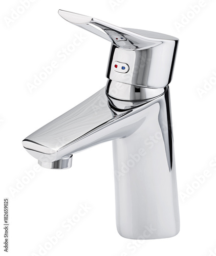 Mixer cold hot water. Modern faucet  bathroom.  Kitchen tap  . Isolated  white background. View from above.
