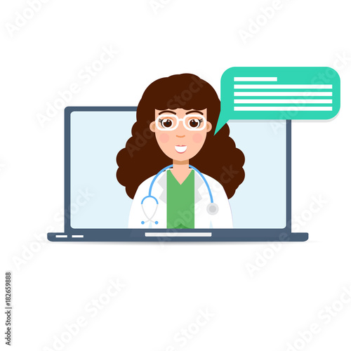 Doctor medical consultation online, internet  health service. Vector illustration.