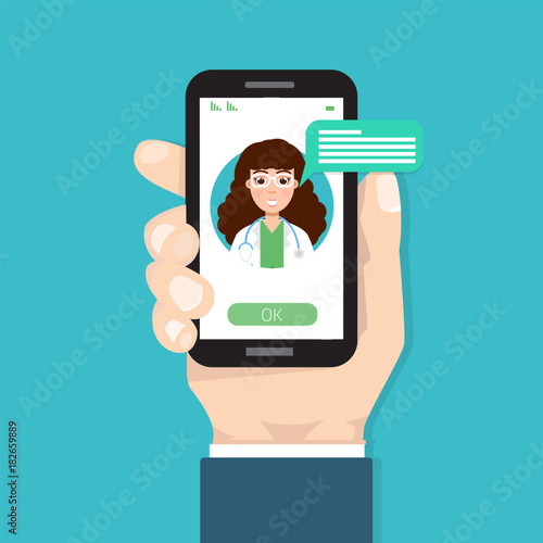 Doctor medical consultation online, internet  health service. Vector illustration.