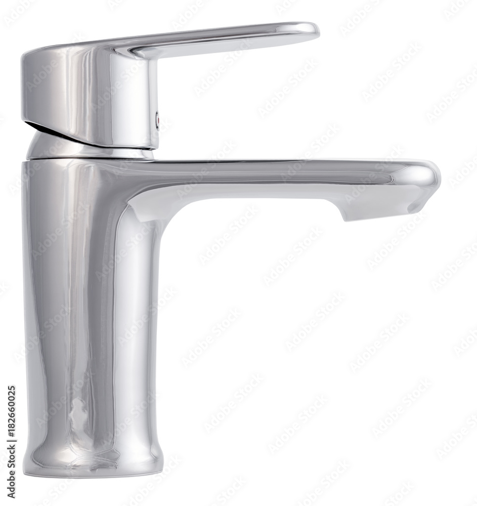 Mixer cold hot water. Modern faucet bathroom. Kitchen tap . Isolated white background. Side view. Mixer cold hot water. Modern faucet bathroom. Kitchen tap . Isolated white background. Side view.