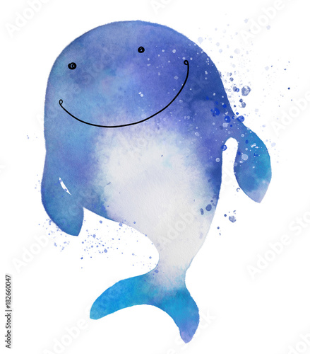 Blue whale kid. Watercolor effect.