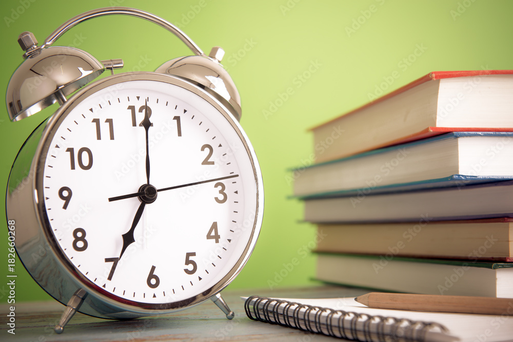 Retro alarm clock with books - retro colored Retro alarm clock with books - retro colored
