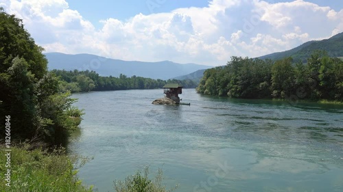 Lonely house on the Drina river in Bajina Basta, Serbia, 4k
 photo