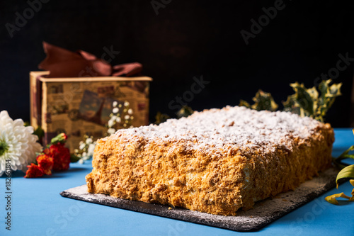 Delicious layered puff pastry napoleon cake