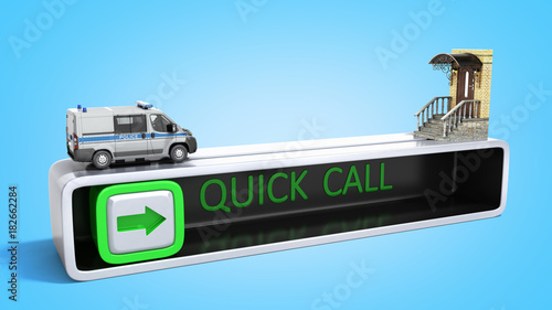 concept of quick call of police 3d render on blue