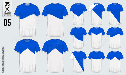 T-shirt sport design for soccer jersey, football kit or sport uniform template. Football t-shirt mock up. Front and back view soccer uniform. Vector Illustration.