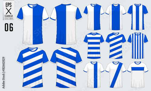 T-shirt sport design for soccer jersey, football kit or sport uniform template. Football t-shirt mock up. Front and back view soccer uniform. Vector Illustration.