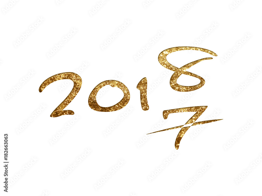 Golden glitter isolated hand writing word year 2018 Golden glitter isolated hand writing word year 2018