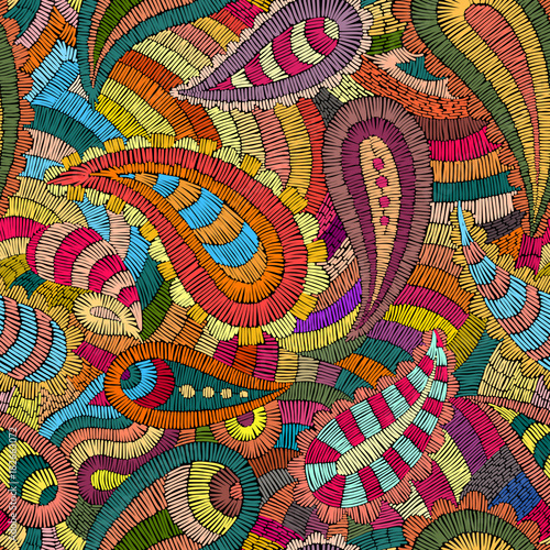 Seamless embroidered pattern. Ornament in the style of paisley. The patchwork print.