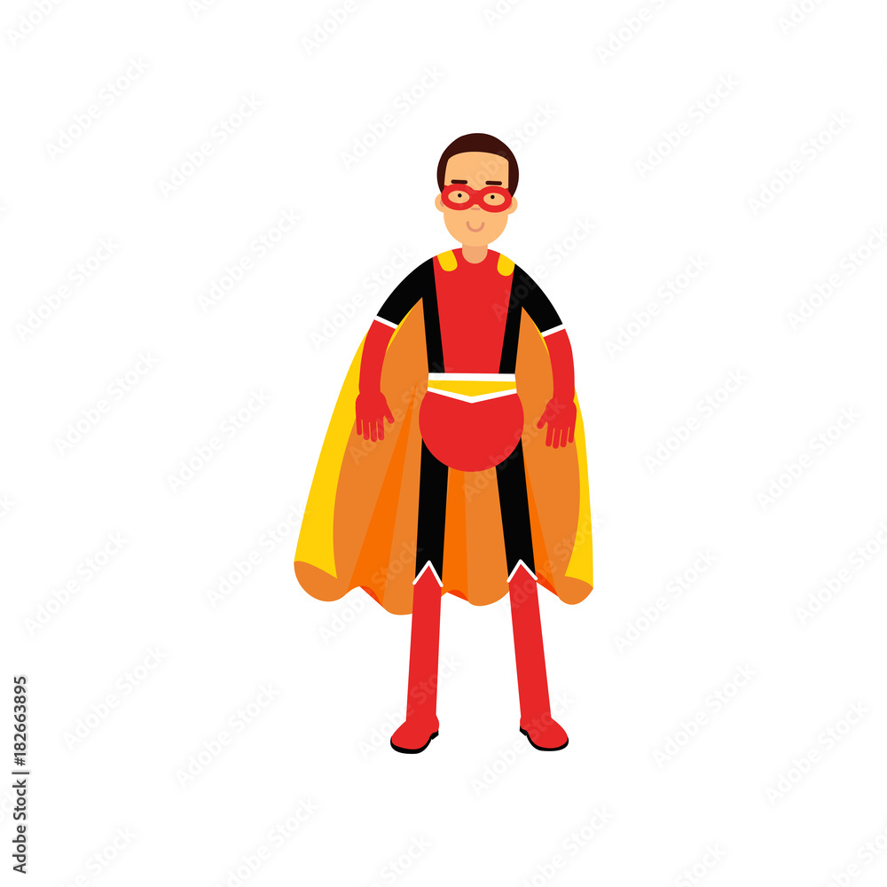 Superhero man in orange cape vector Illustration