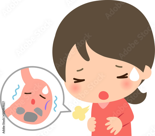 胃もたれで苦しむ若い女性