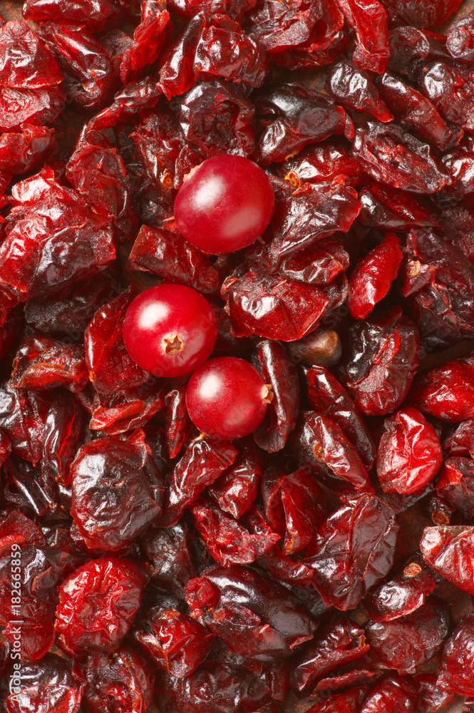 Fresh and dried cranberries close-up Fresh and dried cranberries close-up