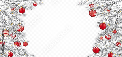 Weihnachtlich geschm  ckte Tannenzweige auf transparentem Hintergrund