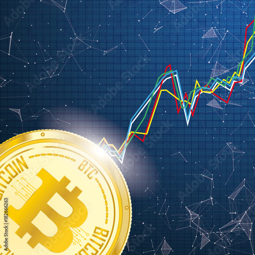 Big Golden Bitcoin Chart Data Network Connected Dots